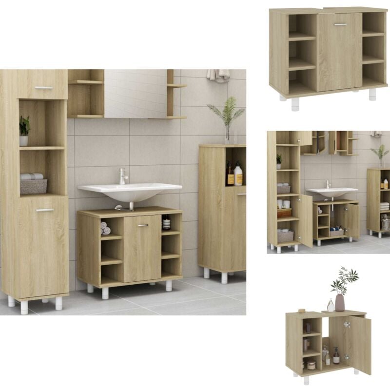 Armoire de salle de bain Chêne sonoma Bois d'ingénierie - Meuble De Salle De Bain - Armoire Salle De Bain - Rangement Salle De Bain - Meuble Chêne