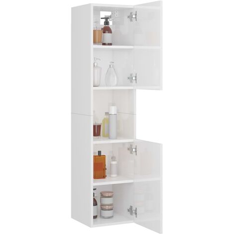 Armoire de salle de bain - Colonne de salle de bain Blanc brillant 30x30x130 cm Aggloméré