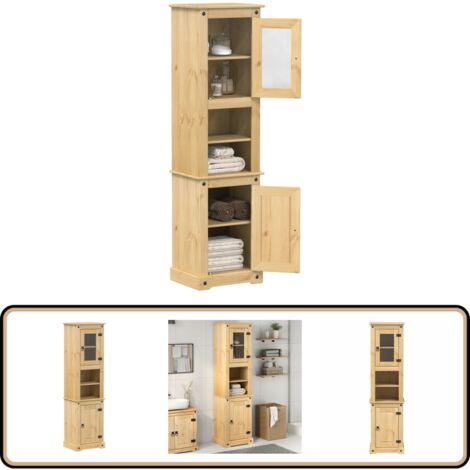 Armoire de salle de bain Corona 50x40x185 cm bois de pin massif - Meuble De Salle De Bain - Armoire De Salle De Bain - Rangement Salle De Bain - Commode Salle De Bain - Bois De Pin