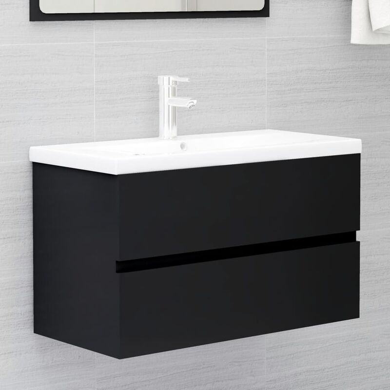 Nova - Armoire de salle de bain de 80 cm avec tiroir de conception élégant avec lavabo intégré Diverses couleurs Couleur : noir