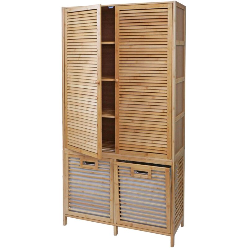 Armoire de salle de bain en bambou 168x82x34 cm avec 2 paniers à linge et rangements 040009775