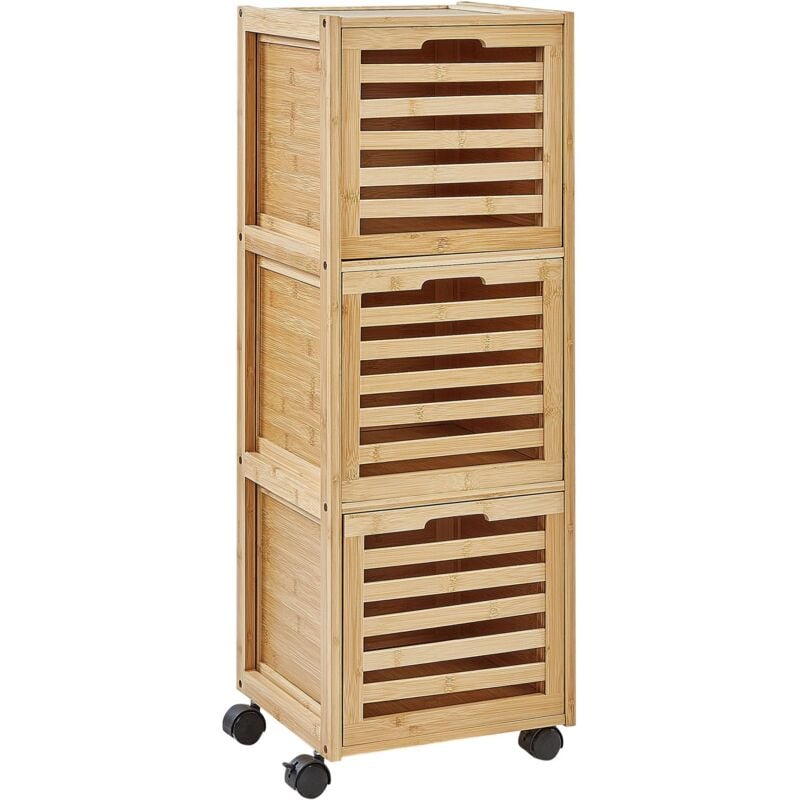 Beliani - Armoire de Salle de Bain en Bambou avec 3 Tiroirs à Roulettes Rangement Bois Clair Shawnee