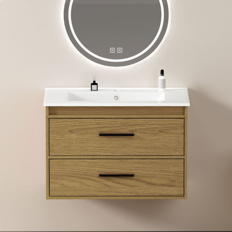 Armoire de salle de bain en chêne clair de 75 cm avec un espace de rangement suffisant – 2 tiroirs