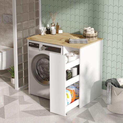 LES TENDANCES Armoire de Salle de Bain en Noyer Blanc avec Cadre en Métal, 93,5x88,3x60 cm, Pour Salle de Bain de Luxe