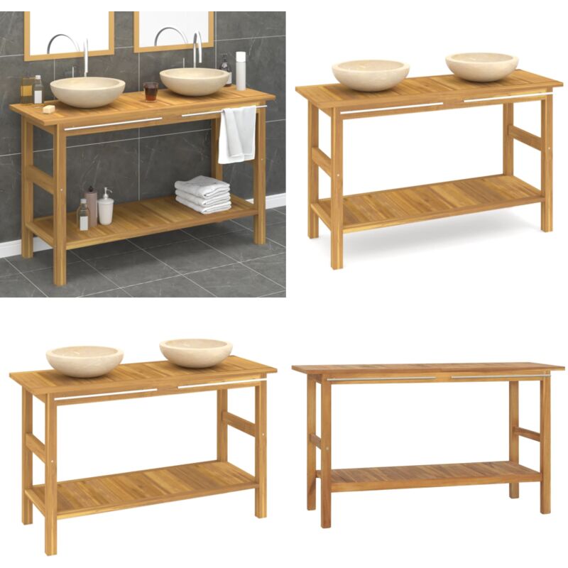 Armoire de salle de bain et lavabos en marbre crème Teck massif - Meuble De Salle De Bain - Armoire De Salle De Bain - Lavabo - Ensemble De Salle De