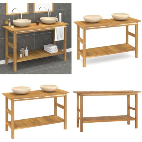 Armoire de salle de bain et lavabos en marbre crème Teck massif - Meuble De Salle De Bain - Armoire De Salle De Bain - Lavabo - Ensemble De Salle De Bain - Meuble Vasque - Home & Living