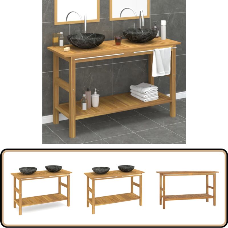 Vidaxl - Armoire de salle de bain et lavabos en marbre noir Teck massif - Meuble De Salle De Bain - Armoire De Salle De Bain - Lavabo En Marbre