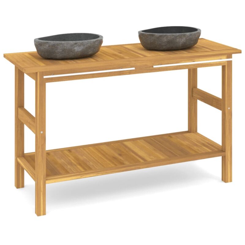 Vidaxl - Armoire de salle de bain et lavabos en pierre Teck massif