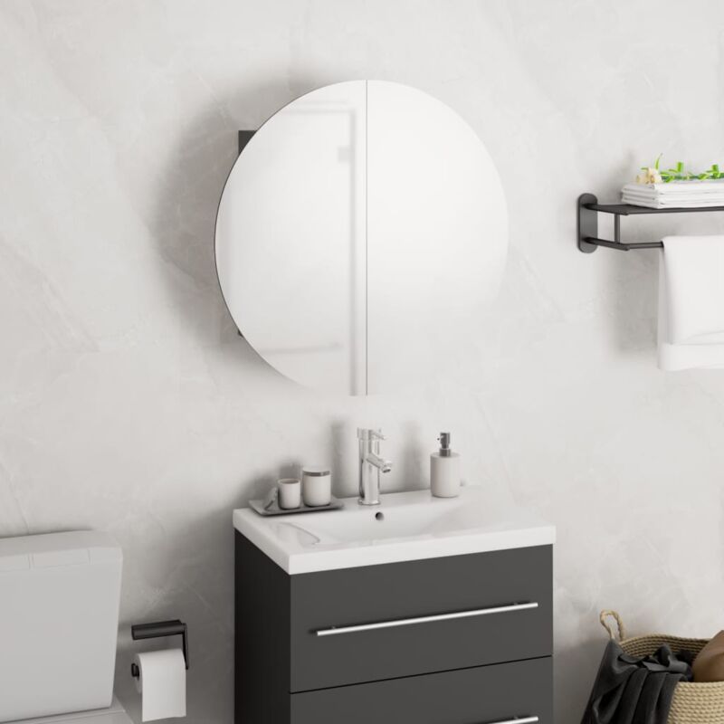 Maisonchic - Armoire de salle de bain et miroir rond et led, Armoire de toilette, Armoire murale de salle de bain gris 40x40x17,5 cm jax21182 design