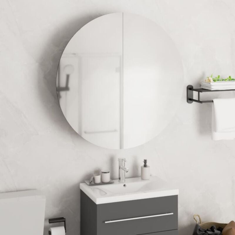 Maisonchic - Armoire de salle de bain et miroir rond et led, Armoire de toilette, Armoire murale de salle de bain blanc 54x54x17,5 cm jax32831 design