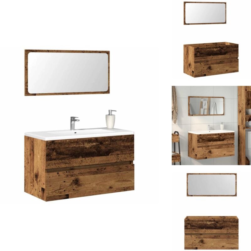 Armoire de salle de bain et miroir vieux bois bois d'ingénierie - Armoire De Salle De Bain Avec Miroir - Armoires De Salle De Bain Avec Miroir