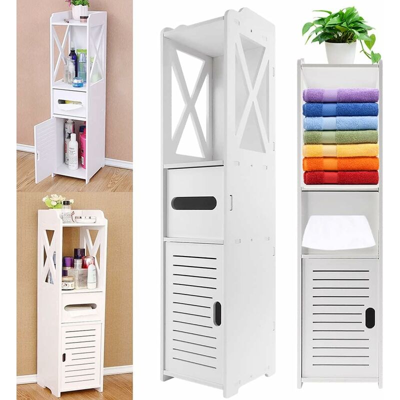 Hsha - Armoire de salle de bain étanche avec tiroir en papier, armoire de rangement pour toilettes, étagères de rangement blanches, armoire de