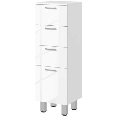Armoire de salle de bain étroite 30 x 30 x 93 cm 3 tiroirs étagères réglables pour petites pièces salon blanc.