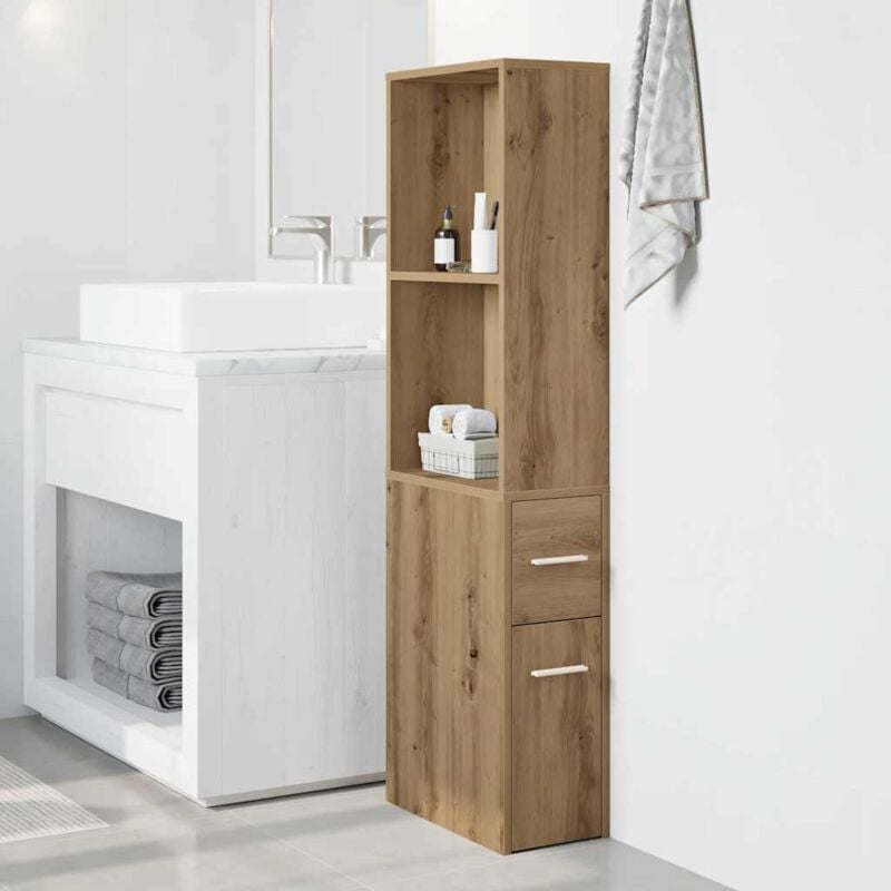 Armoire de salle de bain étroite avec roulettes chêne artisanal - Vidaxl