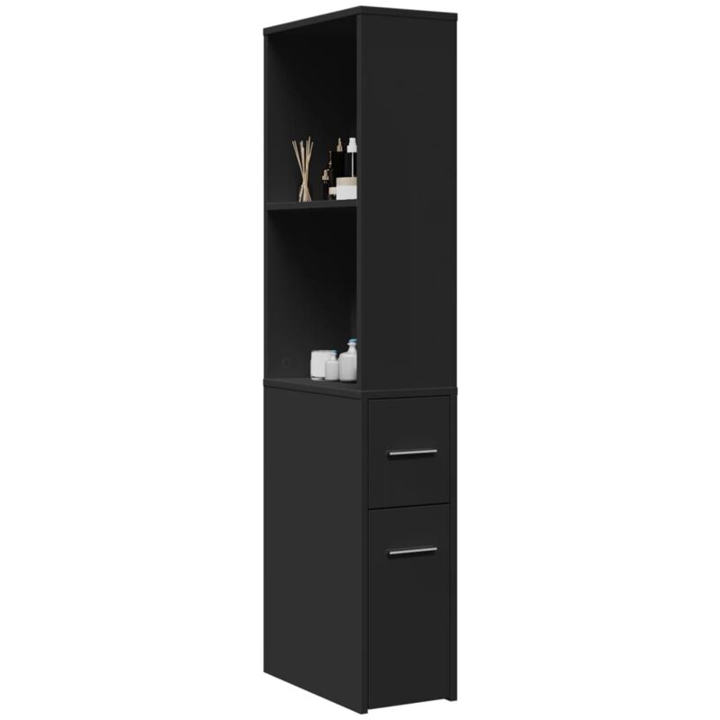 vidaXL Armoire de salle de bain étroite avec roulettes noir