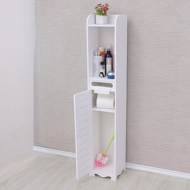 Gojoy - Armoire de salle de bain fine avec porte-papier toilette - Blanc - 20 x 20 x 80 cm