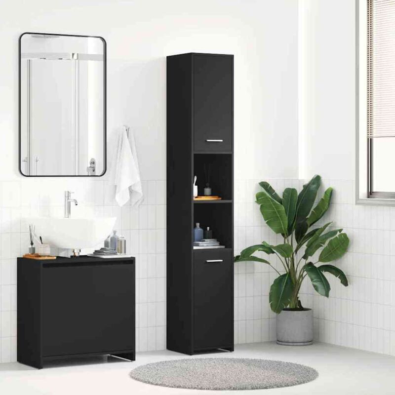 Vidaxl - Armoire de salle de bain Noir 30x30x183,5 cm Bois d'ingénierie