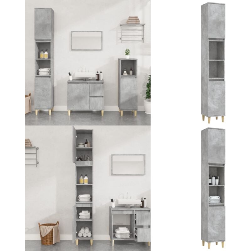 Armoire de salle de bain gris béton 30x30x190 cm - Meuble De Salle De Bain - Armoire De Salle De Bain - Rangement Salle De Bain - Meuble Lavabo