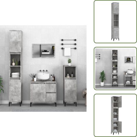 Armoire de salle de bain gris béton 30x30x190 cm - Meuble De Salle De Bain - Armoire De Salle De Bain - Rangement Salle De Bain - Commode Salle De Bain - Armoire Grise