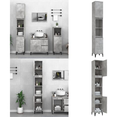 Armoire de salle de bain gris béton 30x30x190 cm - Meuble De Salle De Bain - Armoire De Salle De Bain - Rangement Salle De Bain - Commode Salle De Bain - Armoire Grise - Home & Living