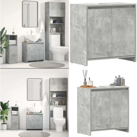 Armoire de salle de bain Gris béton 60x33x61 cm Bois ingénierie - Armoire De Salle De Bain - Meuble Salle De Bain - Rangement Salle De Bain - Armoire Gris - Armoire Bois - Home & Living