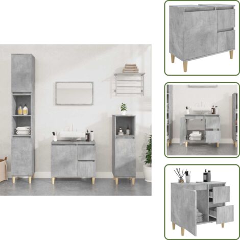 Armoire de salle de bain gris béton 65x33x60 cm - Meuble De Salle De Bain - Armoire De Salle De Bain - Rangement Salle De Bain - Commode Salle De Bain - Meuble Lavabo