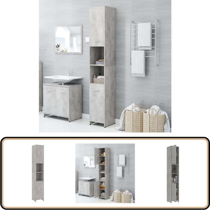 Armoire de salle de bain Gris béton Bois d'ingénierie - Armoire De Salle De Bain - Meuble Salle De Bain - Rangement Salle De Bain - Armoire Gris