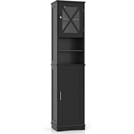 Armoire de salle de bain haute, 2 portes, 5 étagères réglables, gain de place, moderne, 30 x 40 x 170,5 cm (Noir)