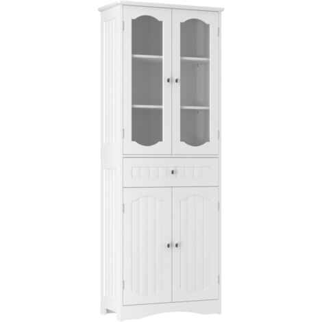 Armoire de salle de bain haute, colonne avec étagère réglable, porte vitrée, meuble de rangement pour salon, cuisine, toilettes, 60 x 30 x 160 cm (gris)