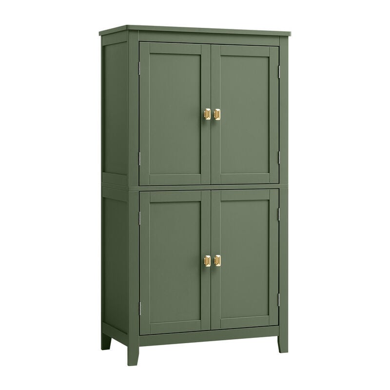 Vasagle - Armoire de Salle de bain, Meuble de Rangement, Placard de Cuisine avec 4 Portes, Étagères Réglables, 30 x 60 x 110 cm, Vert Forêt