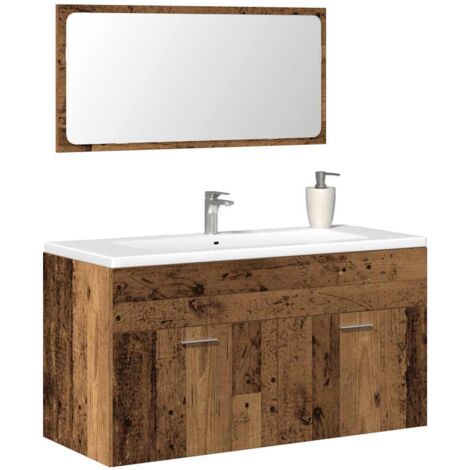 Armoire de salle de bain-Meuble de salle de bain et miroir vieux bois bois d'ingénierie 197093
