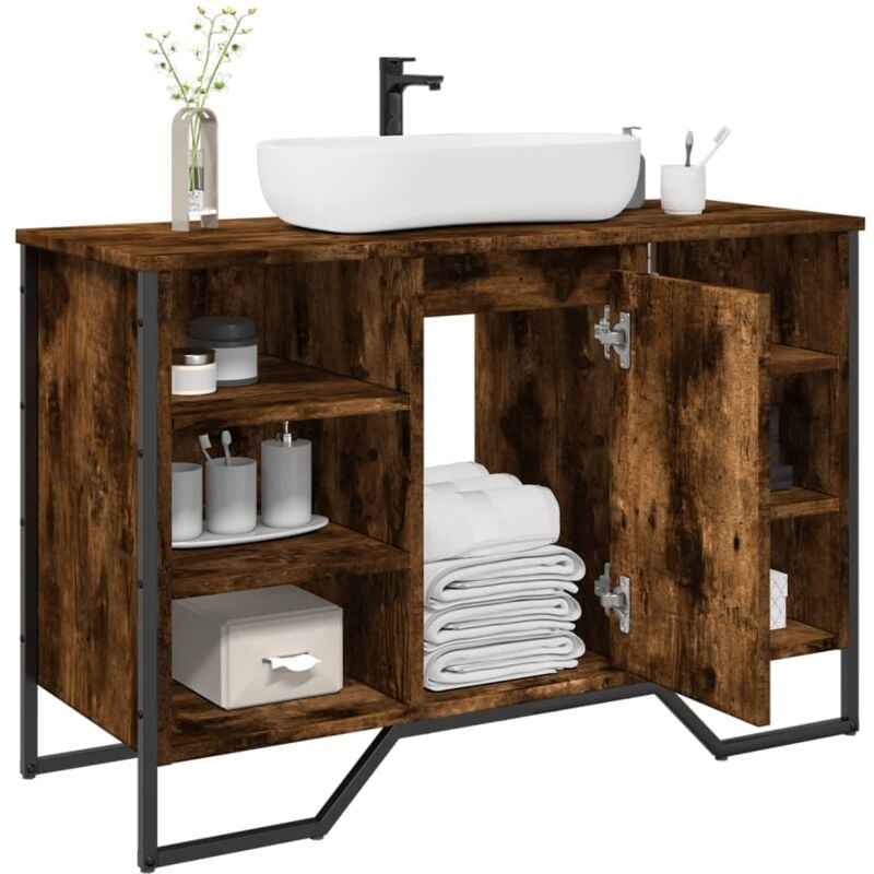 Armoire de salle de bain, Meuble sous Vasque, Meuble de salle de bain chêne fumé 91x35x60 cm FR502524 design in