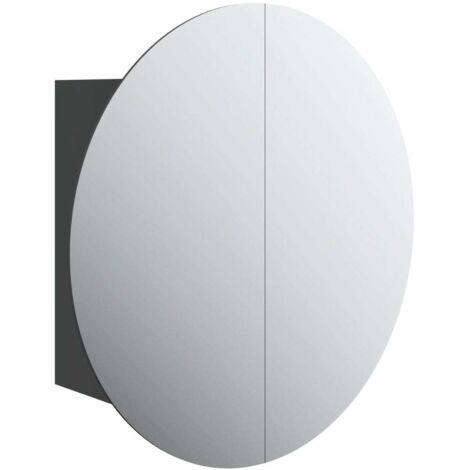 Armoire de salle de bain miroir  Armoire à miroir pour toilette - rond et LED Noir 47x47x17,5 cm -16392