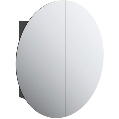 Armoire de salle de bain miroir  Armoire à miroir pour toilette - rond et LED Noir 54x54x17,5 cm -98608