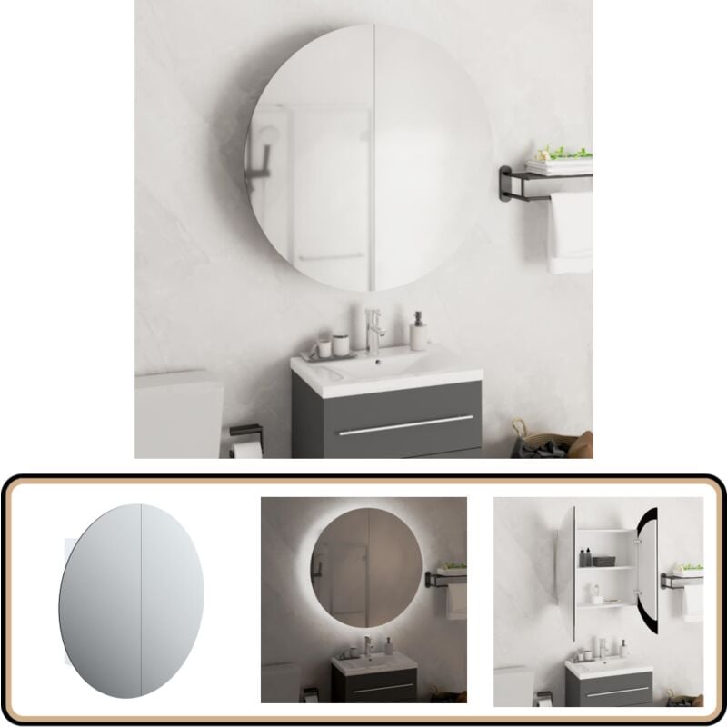 Armoire de salle de bain miroir rond et LED Blanc 54x54x17,5 cm - Meuble De Salle De Bain - Armoire De Salle De Bain - Miroir Lumineux - Éclairage
