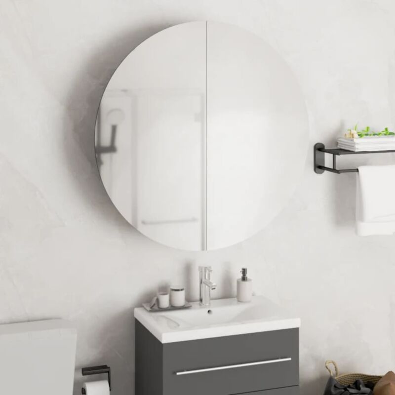 Armoire de salle de bain miroir rond et led Gris 54x54x17,5 cm