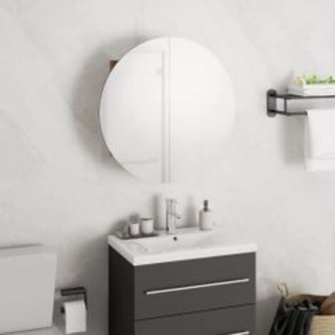Armoire de salle de bain miroir rond et LED Chêne 40x40x17,5