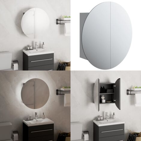 Armoire de salle de bain miroir rond et LED Gris 40x40x17,5 cm - Meuble De Salle De Bain - Armoire De Salle De Bain - Miroir Lumineux - Éclairage Led - Rangement Cosmétiques - Home & Living