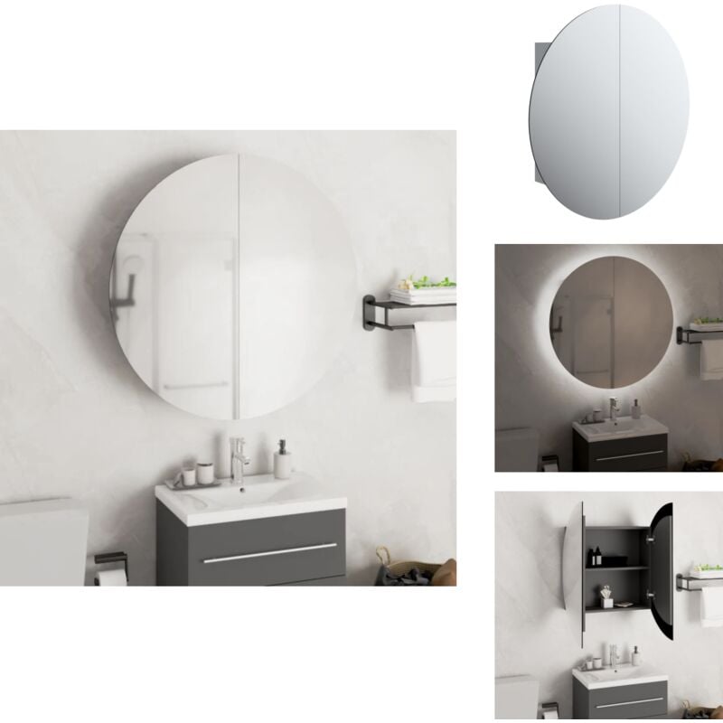 Armoire de salle de bain miroir rond et LED Gris 54x54x17,5 cm - Meuble De Salle De Bain - Armoire De Salle De Bain - Miroir Lumineux - Éclairage Led
