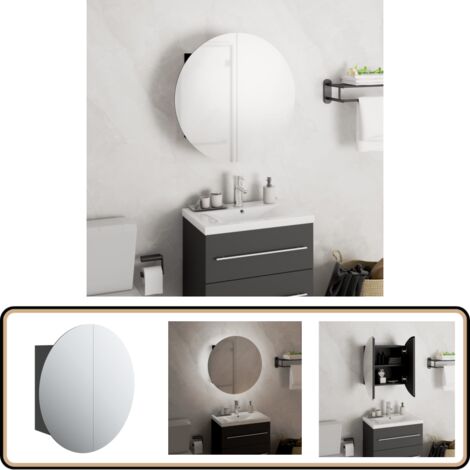 Armoire de salle de bain miroir rond et LED Noir 40x40x17,5 cm - Meuble De Salle De Bain - Armoire De Salle De Bain - Miroir Lumineux - Éclairage Led - Rangement Cosmétiques