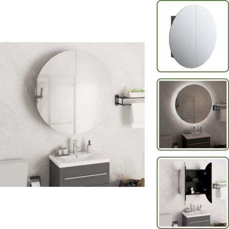 Armoire de salle de bain miroir rond et LED Noir 54x54x17,5 cm - Meuble De Salle De Bain - Armoire De Salle De Bain - Miroir Lumineux - Éclairage Led - Rangement Cosmétiques