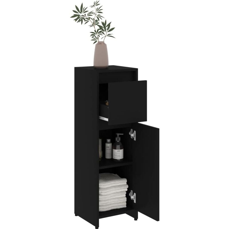 Armoire de salle de bain Mobilier de salle de bain / Noir 30x30x95 cm Aggloméré