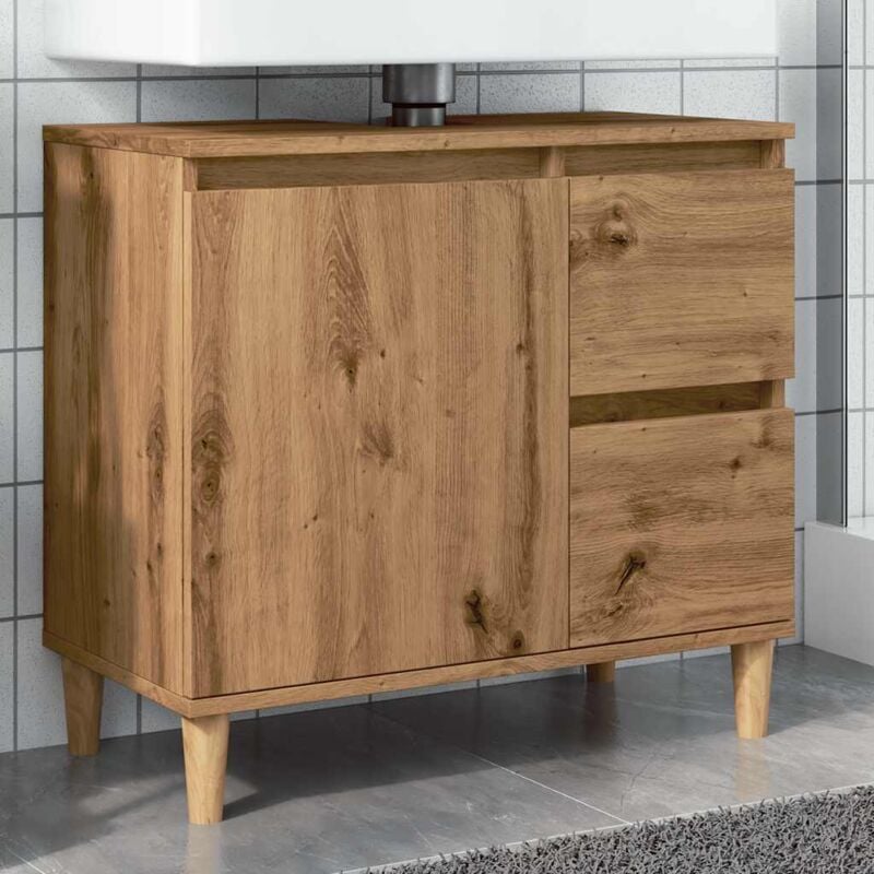Meuble de salle de bain, Armoire lavabo, Meuble sous Vasque chêne artisanal 65x33x60 cm bois d'ingénierie FR805334 DESIGN IN