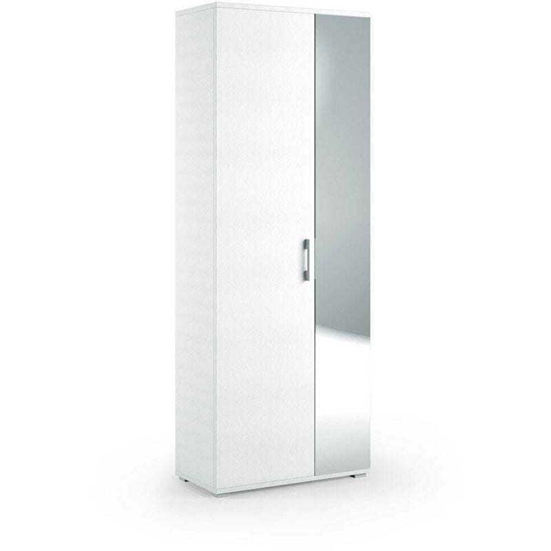 Armoire De Salle De Bain Multifonctionnelle h 195Cm Blanc Avec 1 Porte Et Miroir