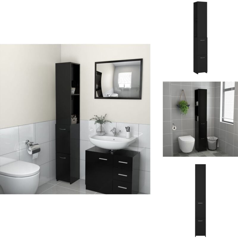 Armoire de salle de bain noir 25x26,5x170 cm bois d'ingénierie - Armoire De Salle De Bain - Meuble Salle De Bain - Rangement Salle De Bain - Stockage