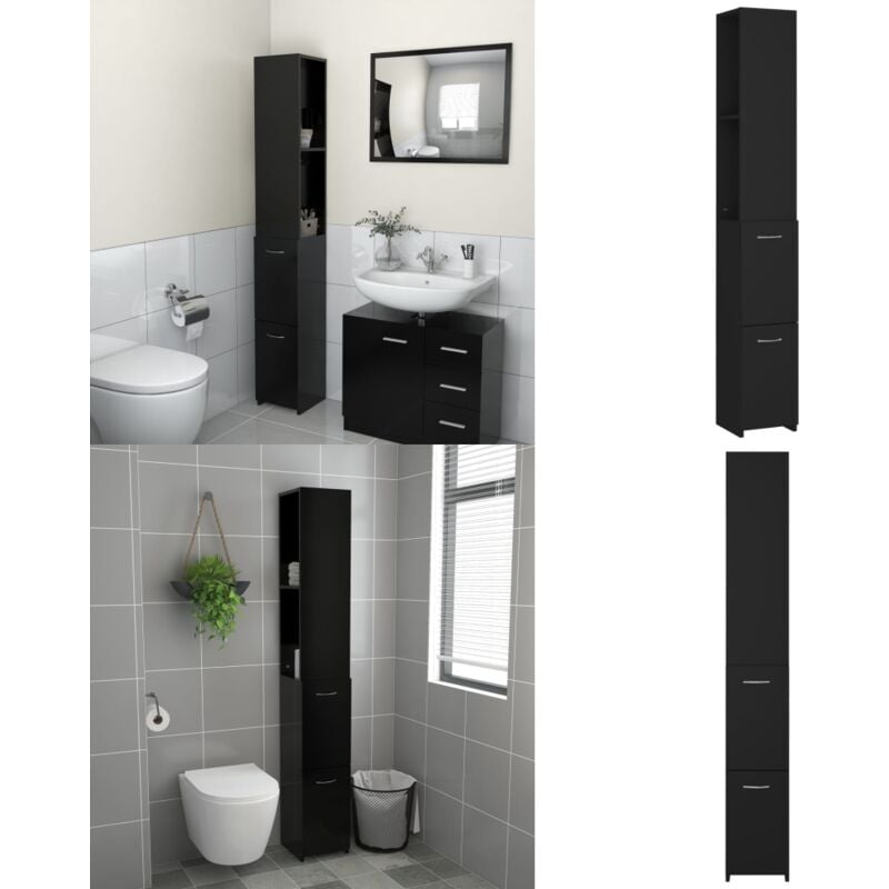 Vidaxl - Armoire de salle de bain noir 25x26,5x170 cm bois d'ingénierie - Armoire De Salle De Bain - Meuble Salle De Bain - Rangement Salle De Bain