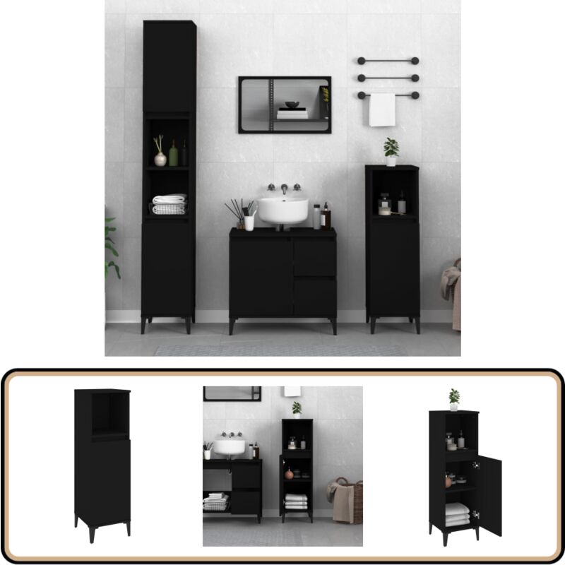 Vidaxl - Armoire de salle de bain noir 30x30x100 cm bois d'ingénierie - Meuble De Salle De Bain - Armoire De Salle De Bain - Rangement Salle De Bain
