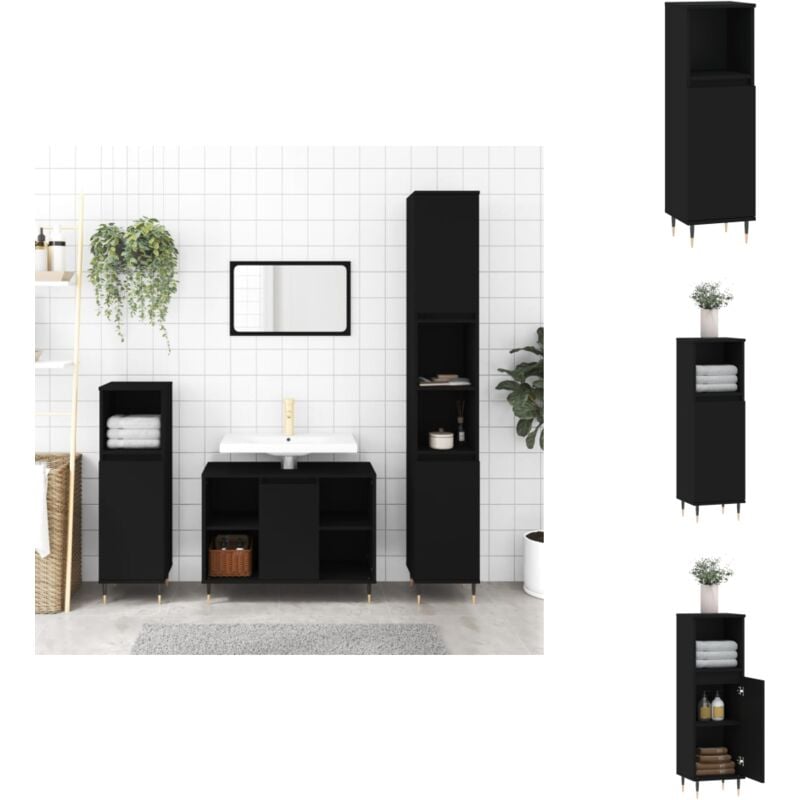 Armoire de salle de bain noir 30x30x100 cm bois d'ingénierie - Meuble De Salle De Bain - Armoire Salle De Bain - Rangement Salle De Bain - Design