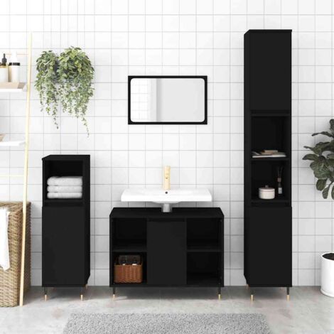 Armoire de salle de bain noir 30x30x100 cm bois d'ingénierie vidaXL