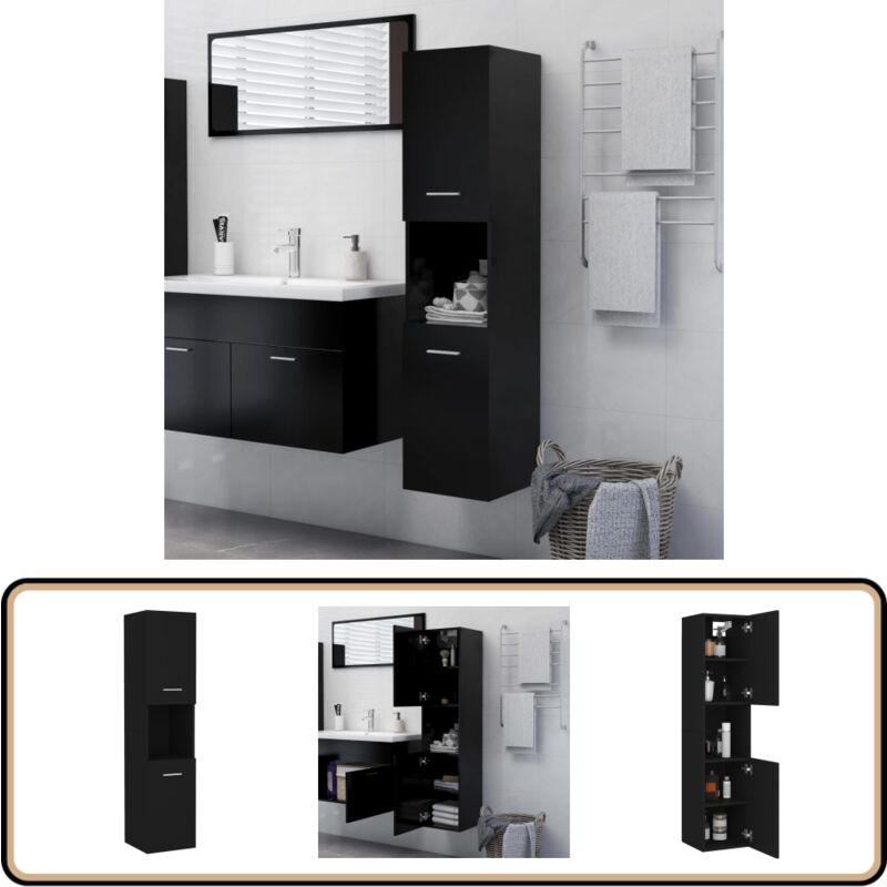 Vidaxl - Armoire de salle de bain Noir 30x30x130 cm Bois d'ingénierie - Armoire De Salle De Bain - Meuble Salle De Bain - Rangement Salle De Bain